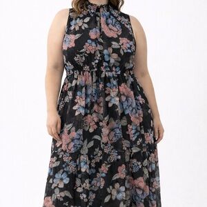Torrid Black Floral Clip Dot Midi Dress 0X